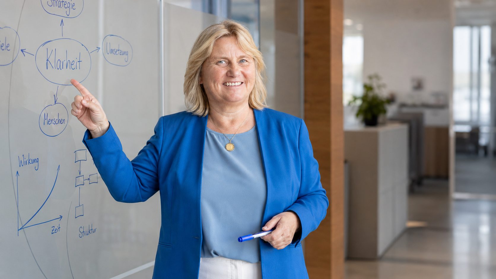 Gerlinde Pramer am Whiteboard während einer Live Online Session